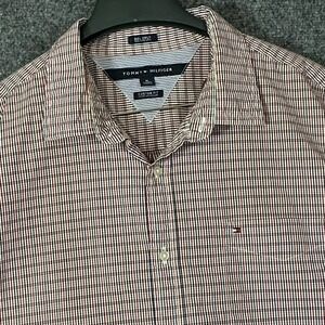 Tommy Hilfiger Mens Custom Fit Red Blue Plaid Button Down Shirt XL 80s 2 Ply